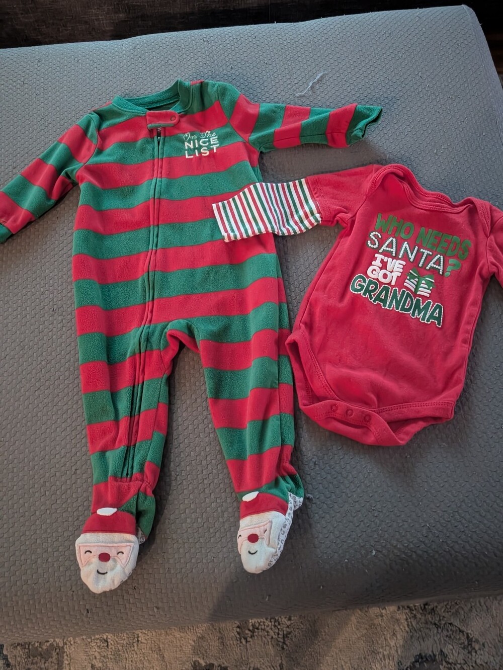 Carter's Red & Green Striped Holiday Footie with Matching Red Bodysuit